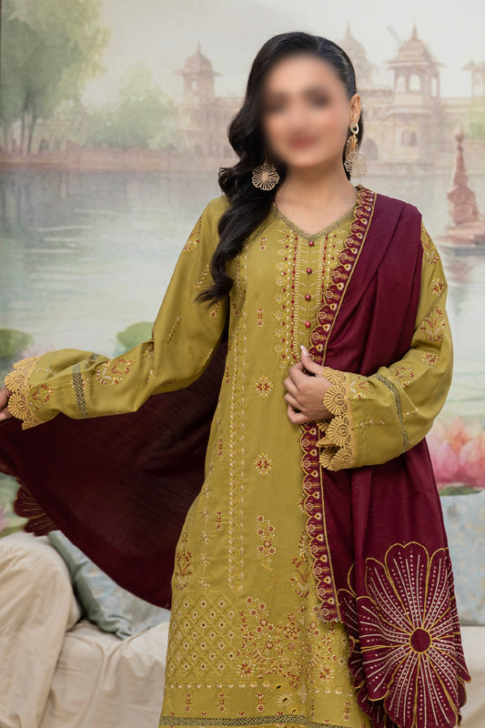 3 Piece - Embroidered Dhanak - Amber 205