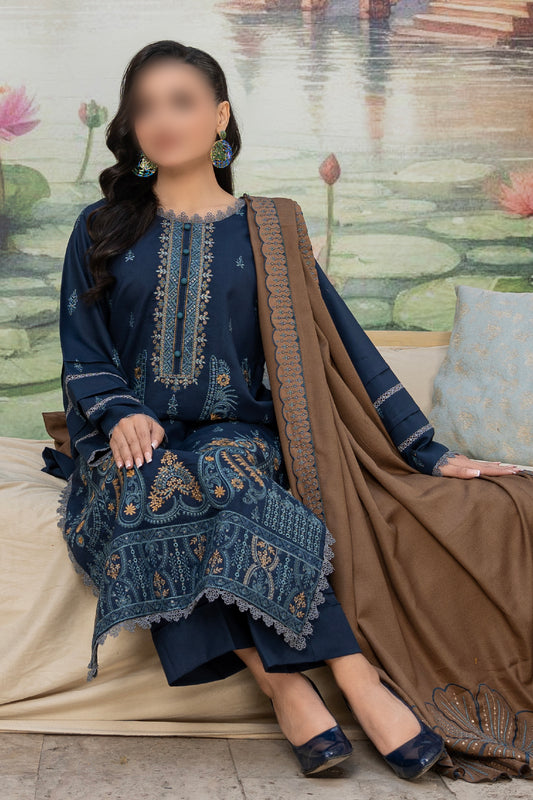 3 Piece - Embroidered Dhanak - Amber 206