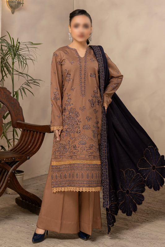 3 Piece - Embroidered Dhanak - Amber 207