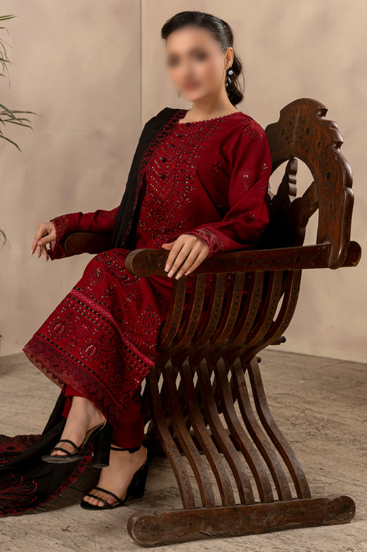 3 Piece - Embroidered Dhanak - Amber 208