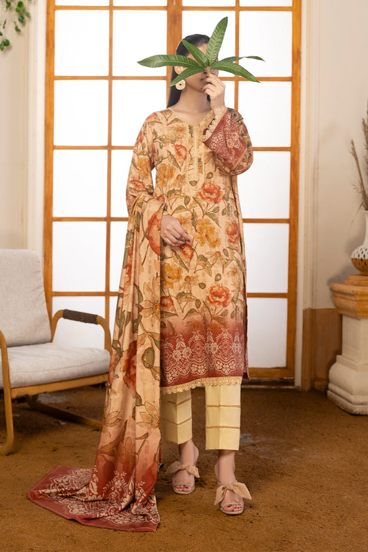 3 Piece - Digitally Printed Linen Slub - WD401