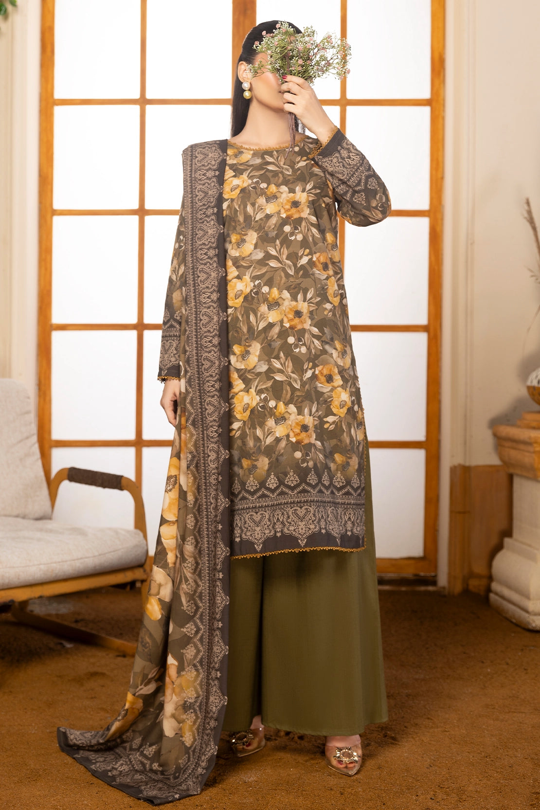 3 Piece - Digitally Printed Linen Slub - WD404