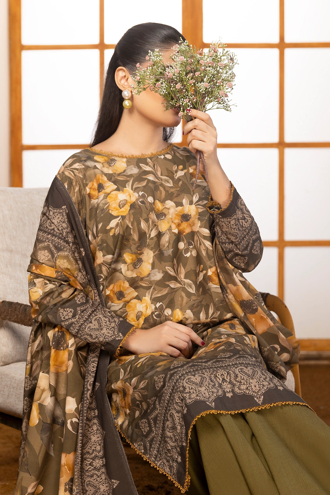 3 Piece - Digitally Printed Linen Slub - WD404
