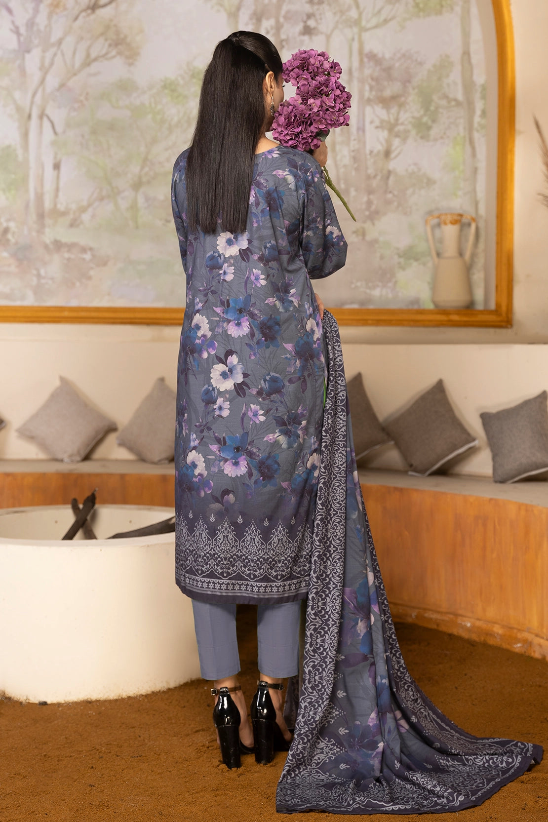 3 Piece - Digitally Printed Linen Slub - WD406