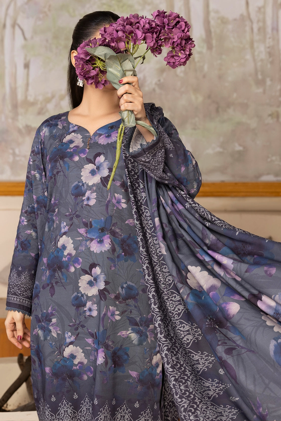 3 Piece - Digitally Printed Linen Slub - WD406