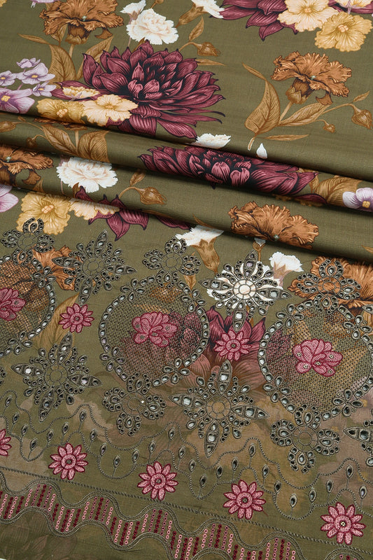 3 Piece - Embroidered Doriya Linen - WD1612