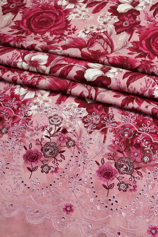 3 Piece - Embroidered Doriya Linen - WD1614