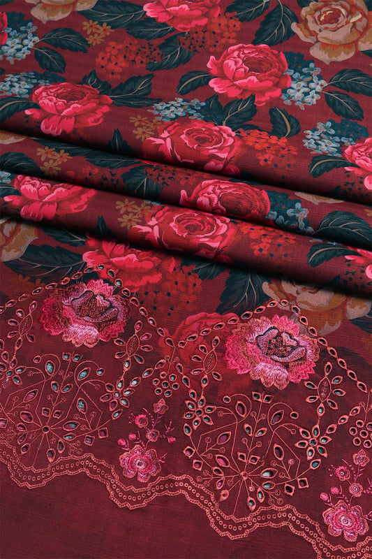 3 Piece - Embroidered Doriya Linen - WD1615