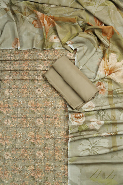 3 Piece - Embroidered Linen Slub - WD1809