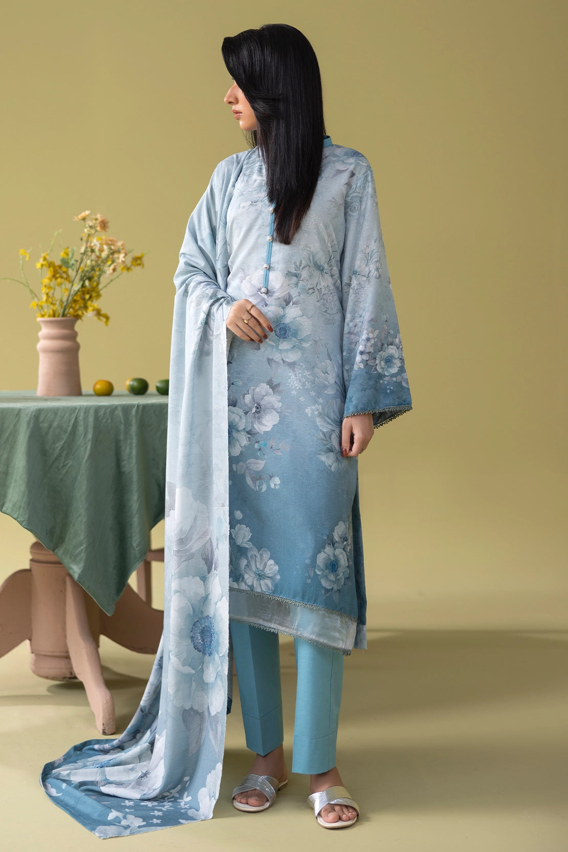 3 Piece - Digitally Printed Silk Karandi - WD801