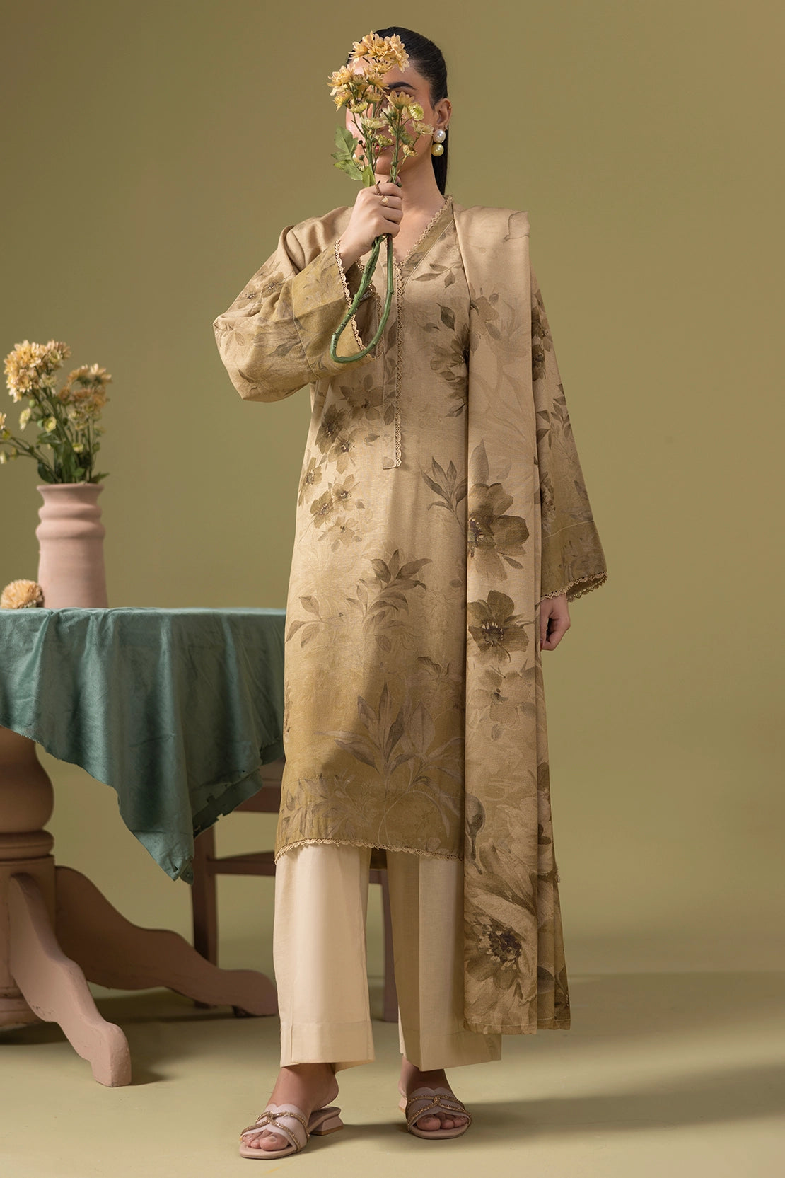 3 Piece - Digitally Printed Silk Karandi - WD812