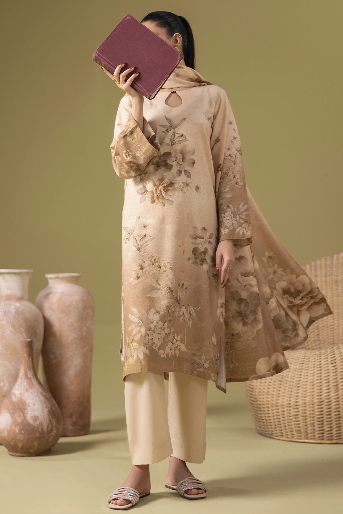 3 Piece - Digitally Printed Silk Karandi - WD809