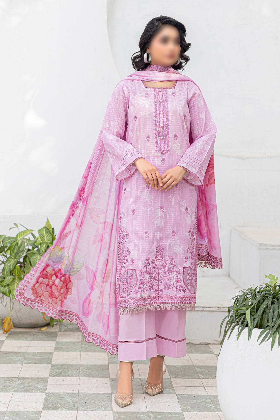 3 Piece - Embroidered Lawn - Afrozeh 207