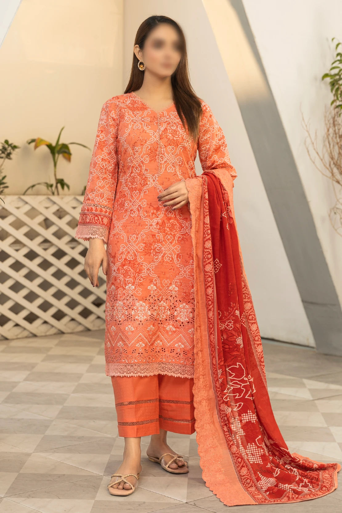 3 Piece - Embroidered Lawn - Dastak 108