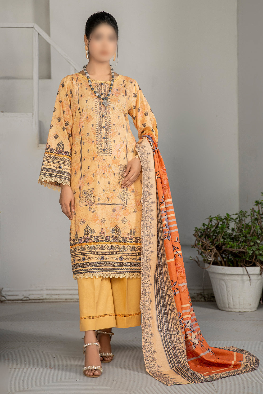 3 Piece - Embroidered Khaddar - Dastak 210