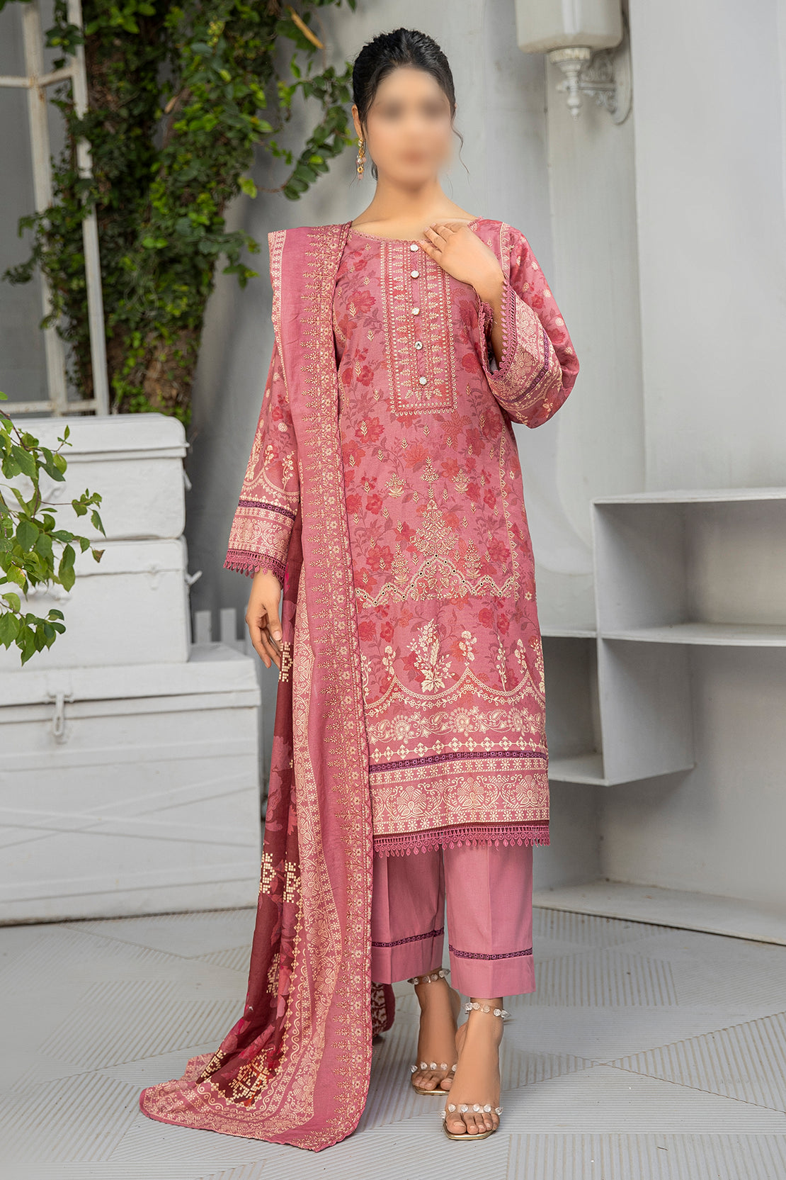 3 Piece - Embroidered Khaddar - Dastak 205