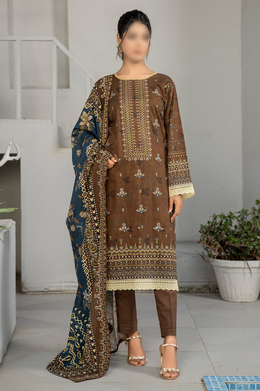 3 Piece - Embroidered Khaddar - Dastak 209