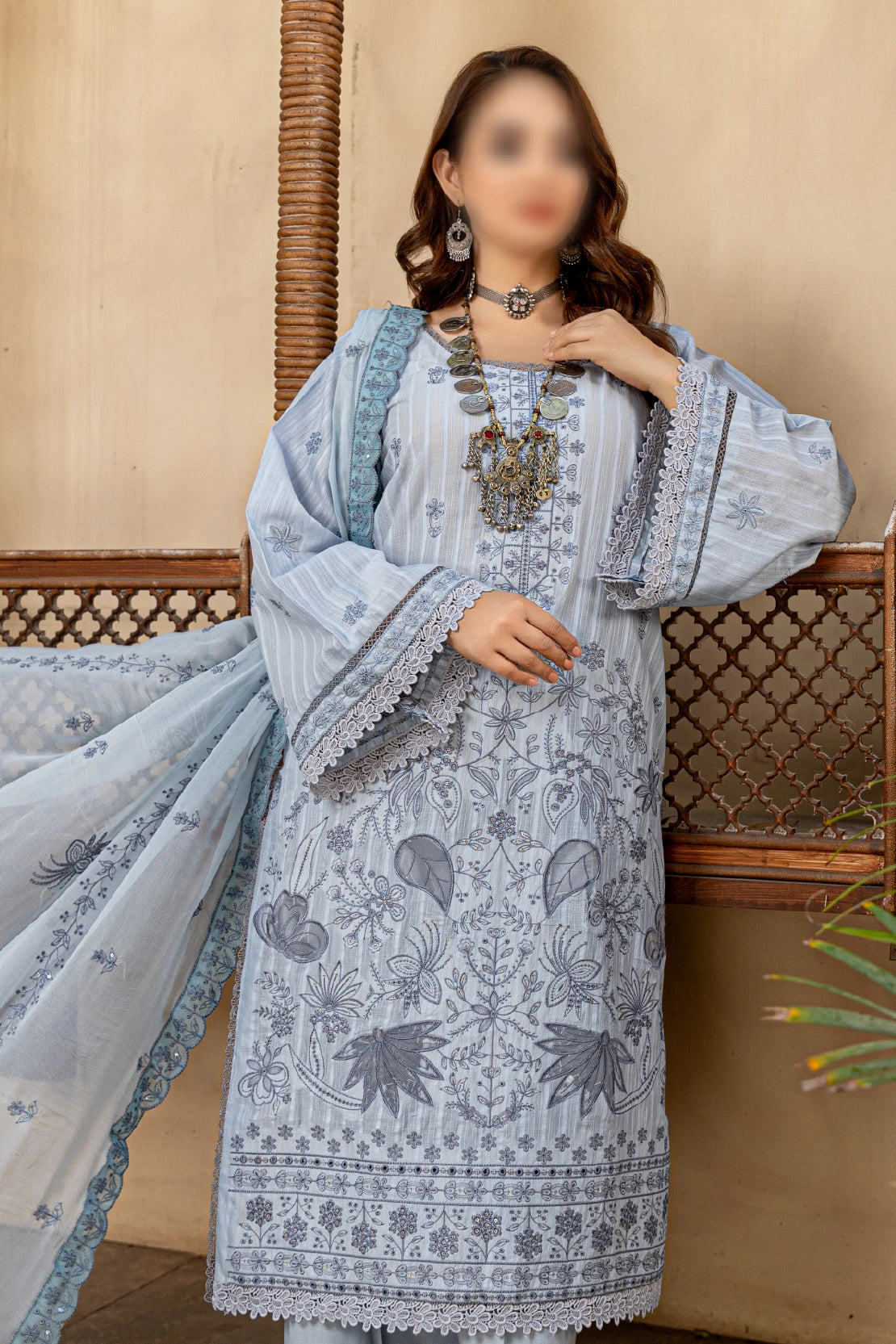 3 Piece - Embroidered Lawn - Farasha 103