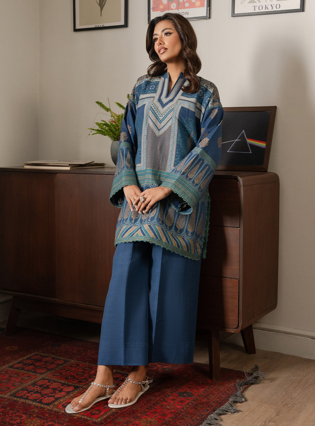 2 Piece - Printed Khaddar - Lumiere - Azure
