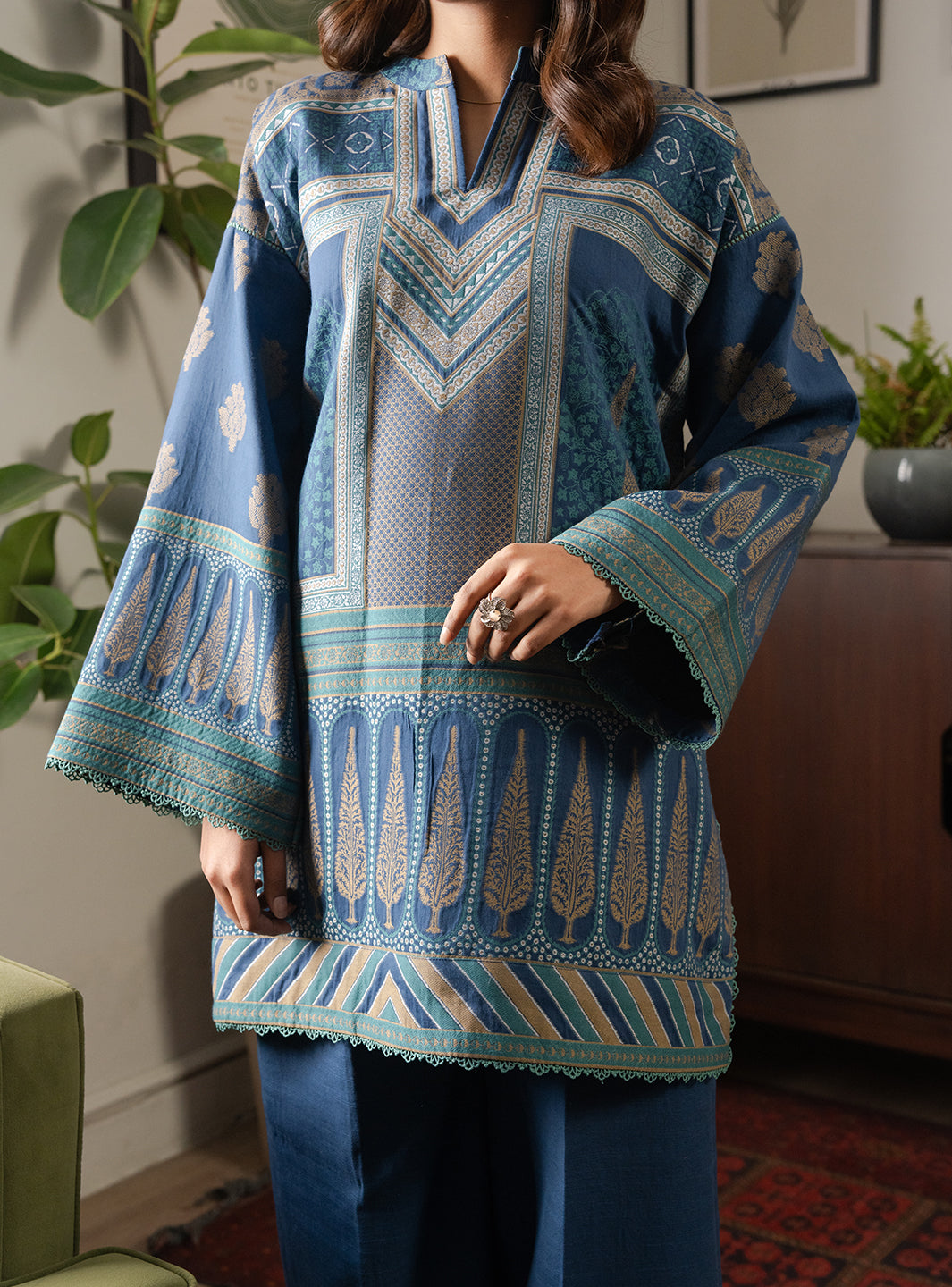 2 Piece - Printed Khaddar - Lumiere - Azure