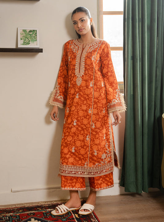2 Piece - Printed Khaddar - Ember