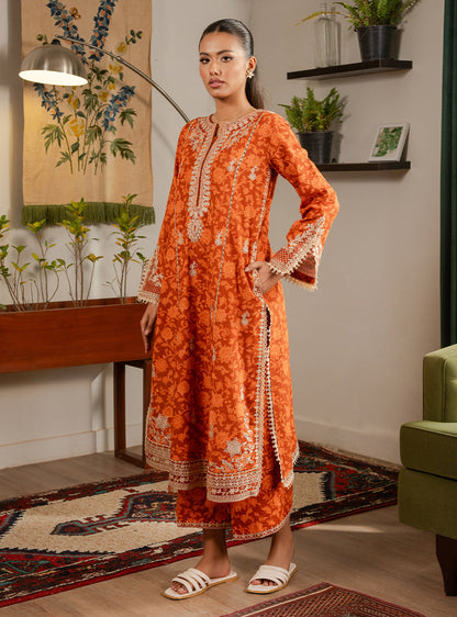 2 Piece - Printed Khaddar - Lumiere - Ember