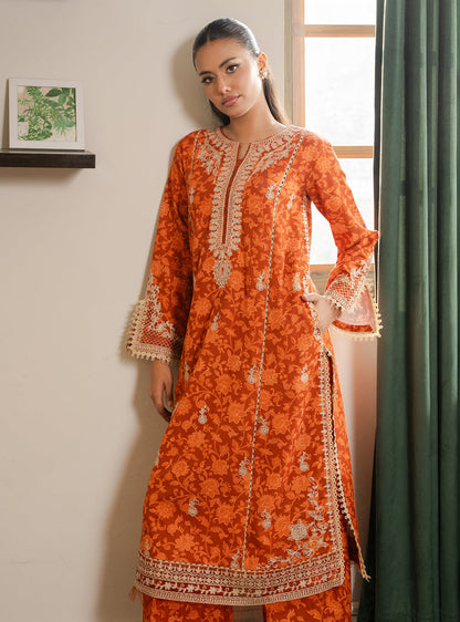 2 Piece - Printed Khaddar - Lumiere - Ember