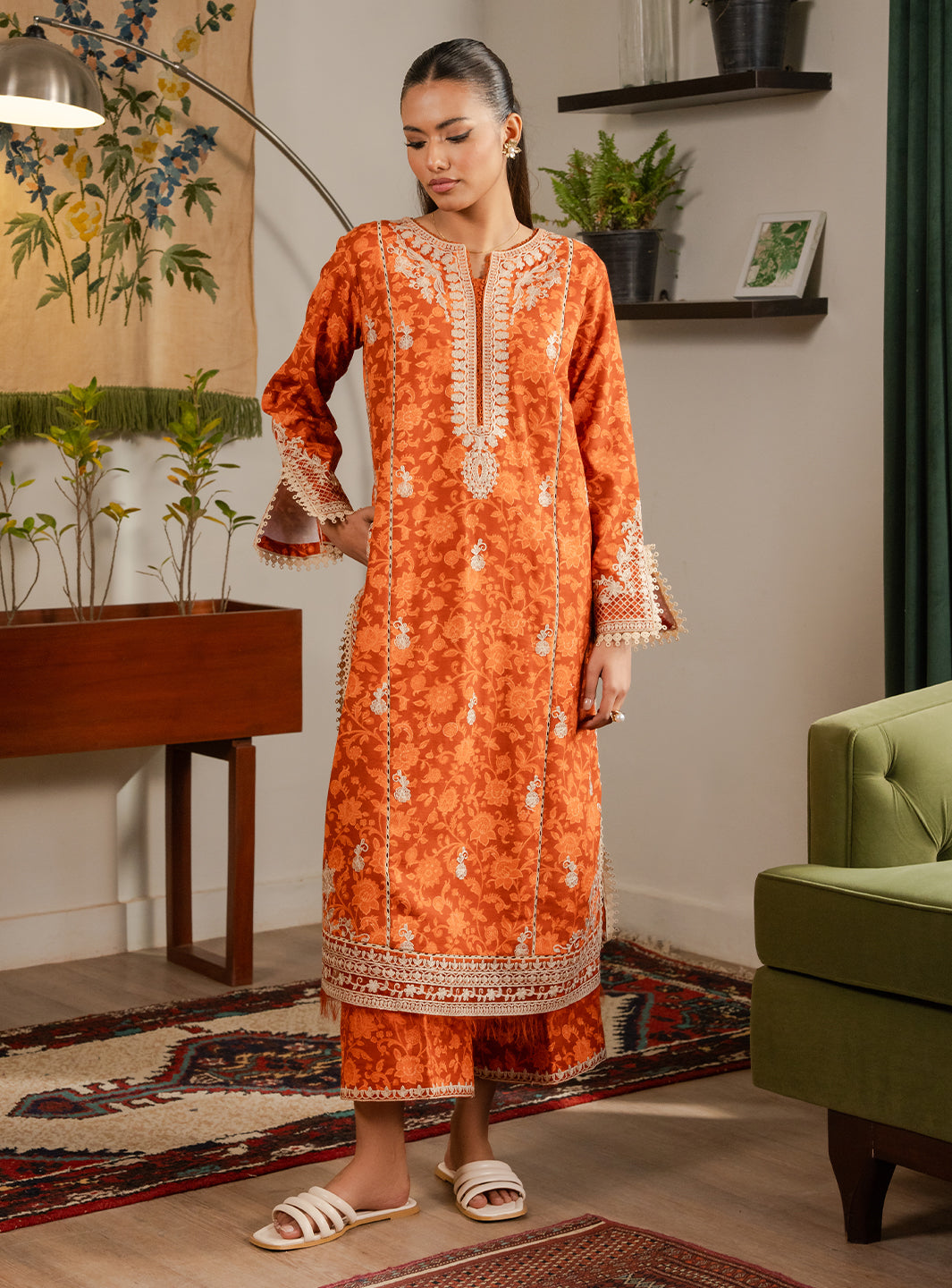 2 Piece - Printed Khaddar - Lumiere - Ember