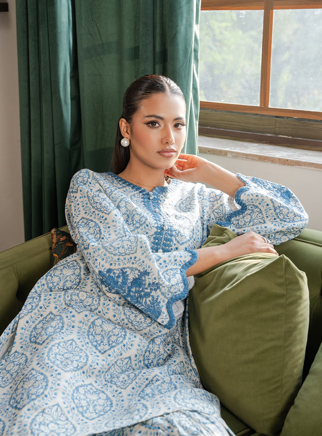 2 Piece - Printed Khaddar - Lumiere - Celeste