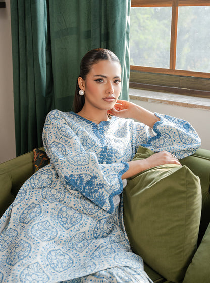 2 Piece - Printed Khaddar - Lumiere - Celeste