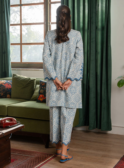 2 Piece - Printed Khaddar - Lumiere - Celeste