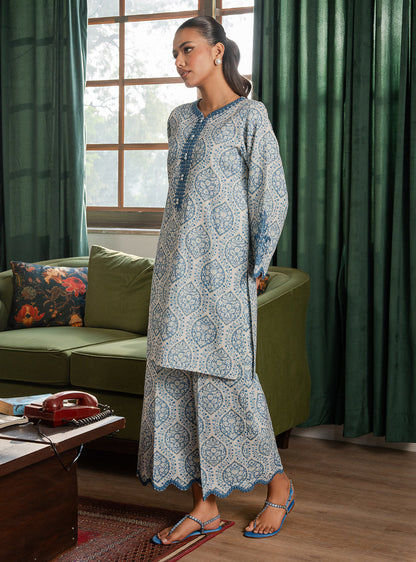2 Piece - Printed Khaddar - Lumiere - Celeste