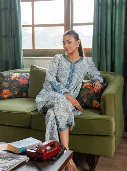 2 Piece - Printed Khaddar - Lumiere - Celeste