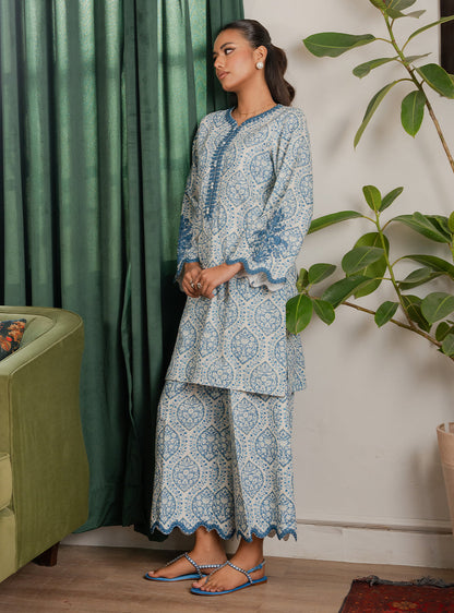 2 Piece - Printed Khaddar - Lumiere - Celeste