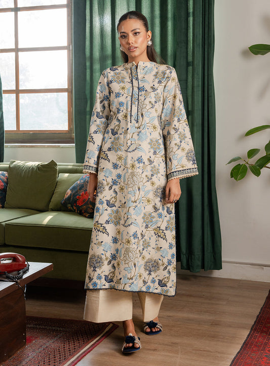 2 Piece - Printed Khaddar - Ivory Mist