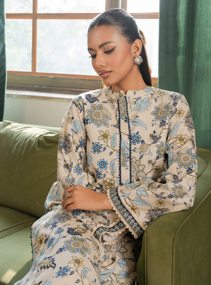 2 Piece - Printed Khaddar - Lumiere - Ivory Mist