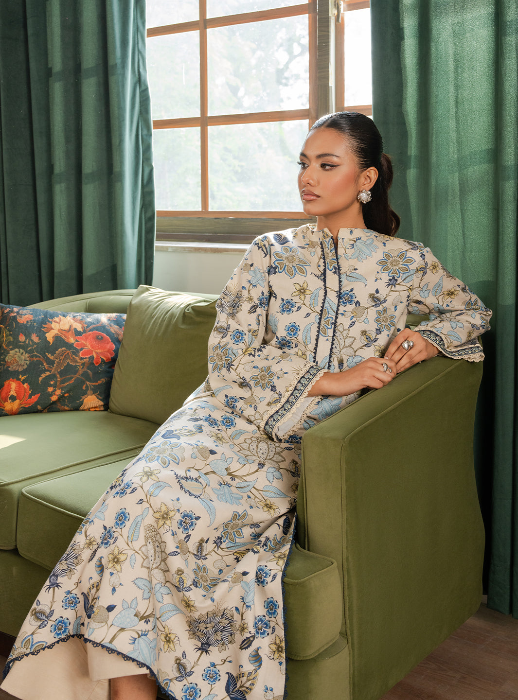 2 Piece - Printed Khaddar - Lumiere - Ivory Mist