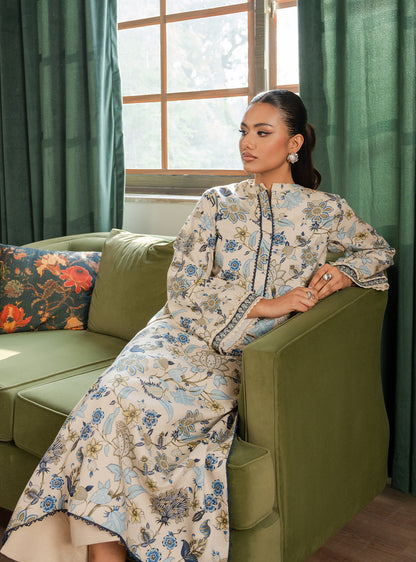 2 Piece - Printed Khaddar - Lumiere - Ivory Mist