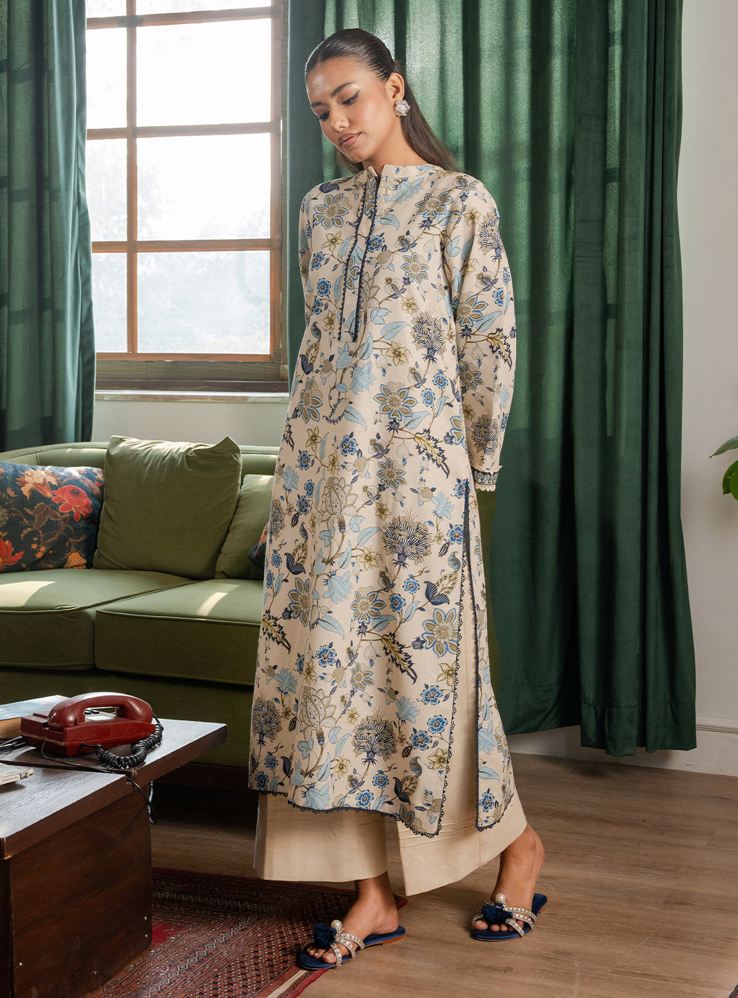 2 Piece - Printed Khaddar - Lumiere - Ivory Mist