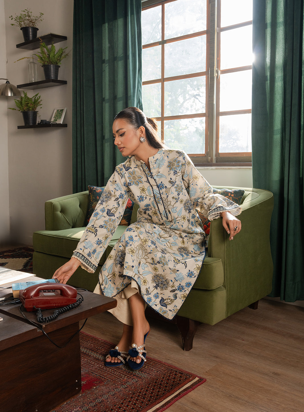 2 Piece - Printed Khaddar - Lumiere - Ivory Mist