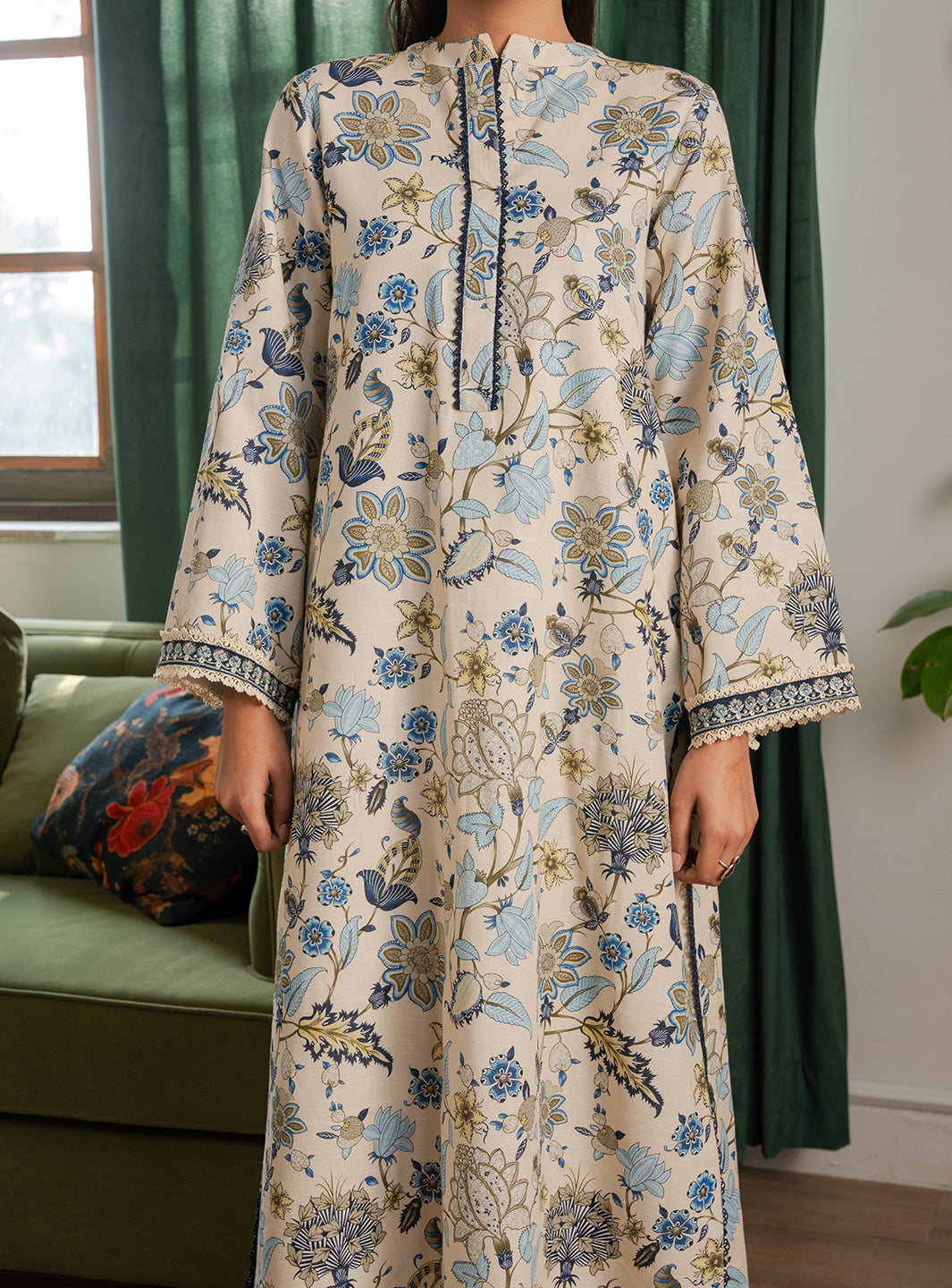 2 Piece - Printed Khaddar - Lumiere - Ivory Mist