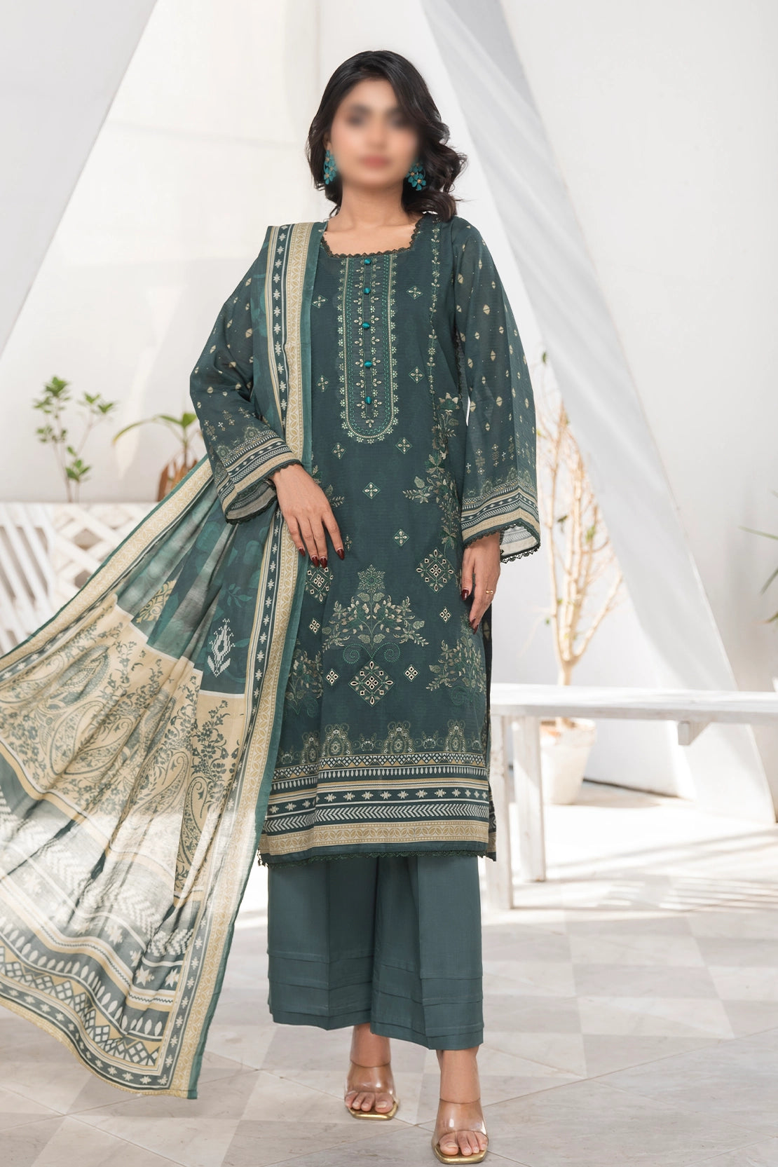 3 Piece - Embroidered Lawn - Jasmine 804