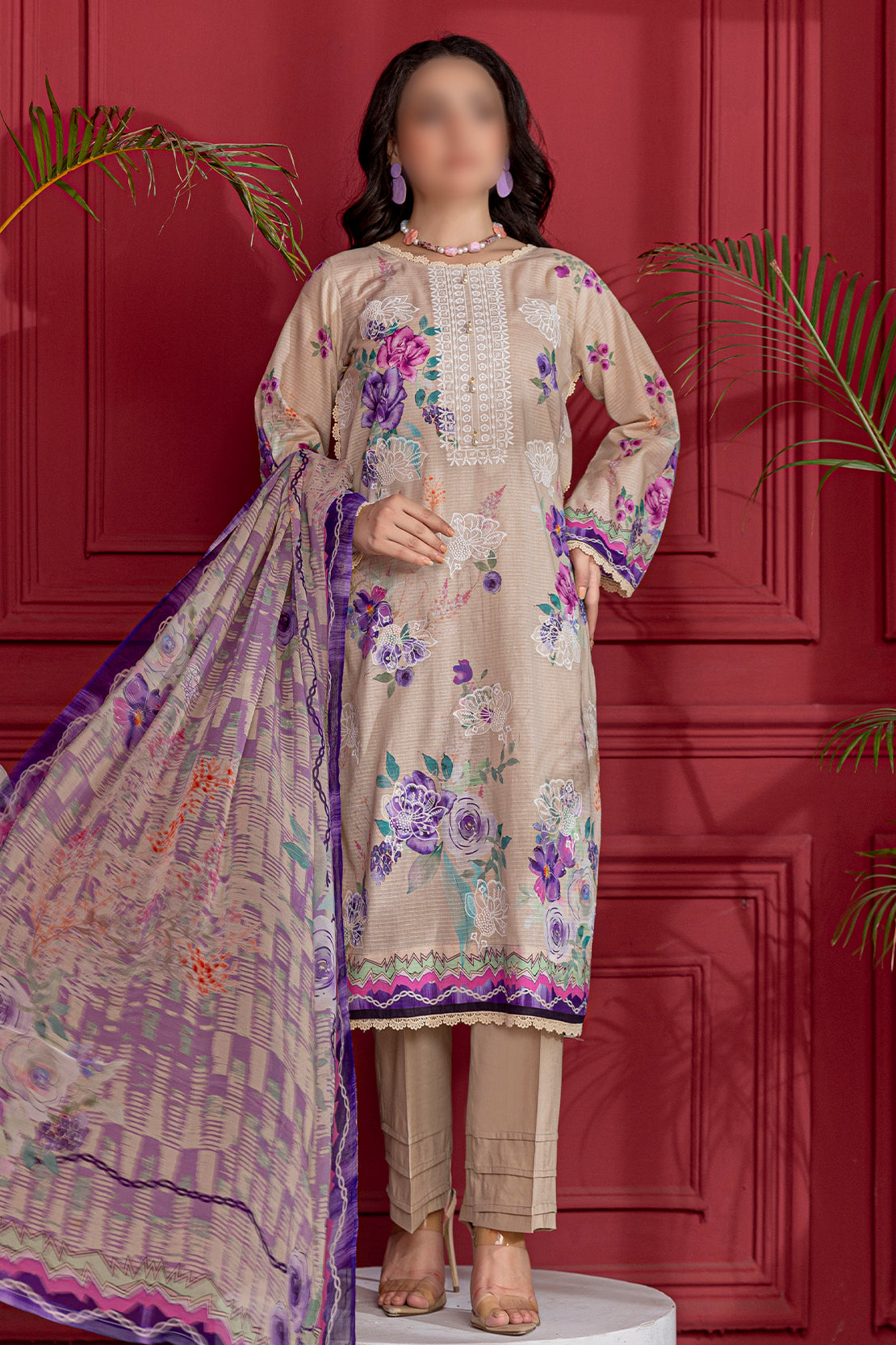 3 Piece - Embroidered Lawn  - Luna 105