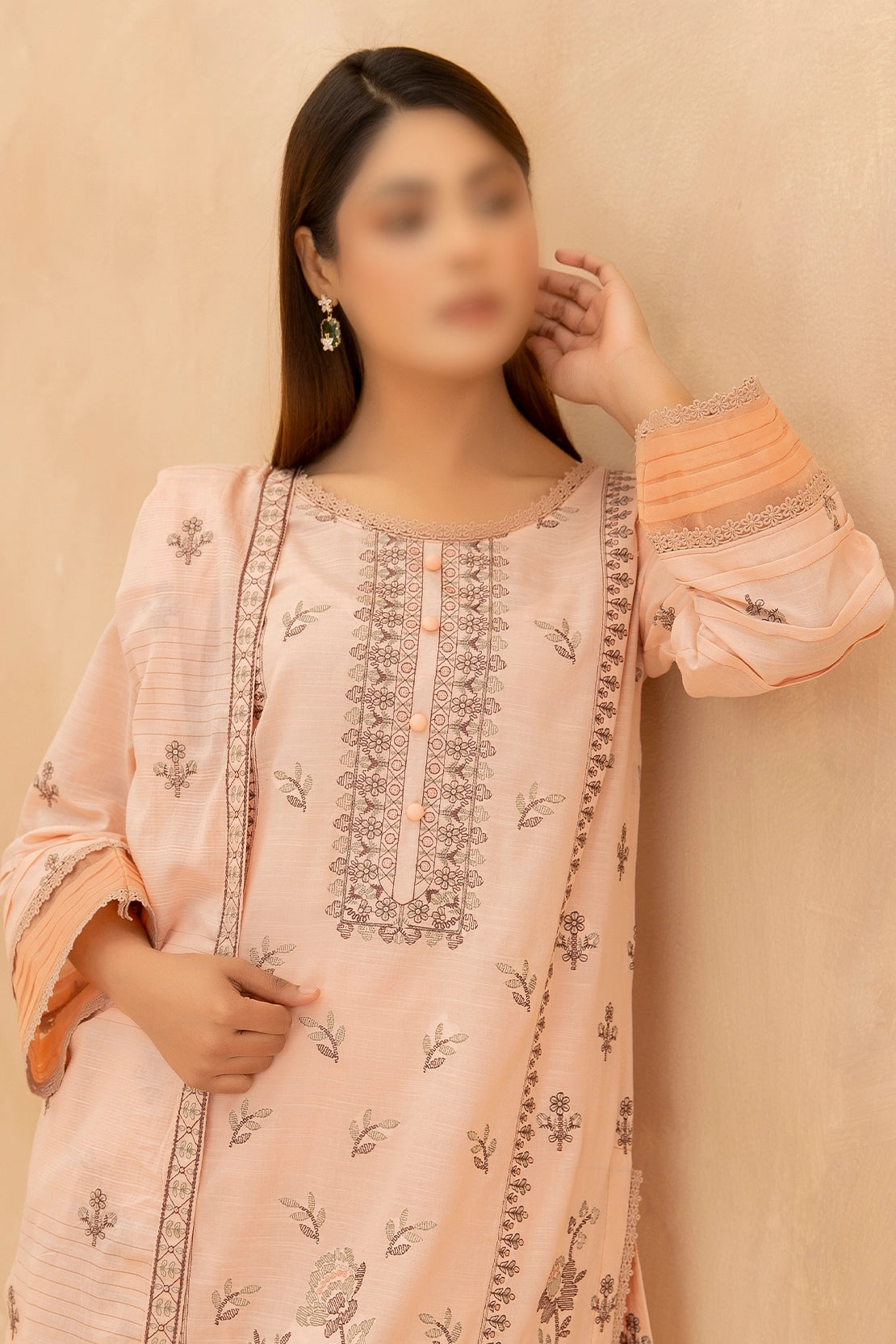 3 Piece - Embroidered Slub Lawn - Nazneen 106