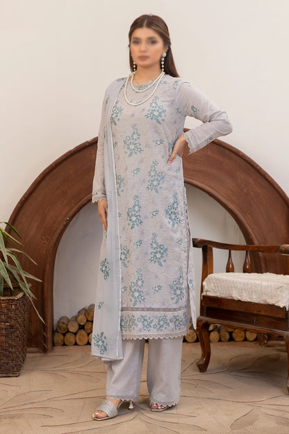 3 Piece - Embroidered Lawn Slub Karandi - Nafees 101