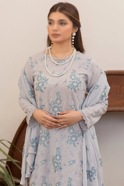 3 Piece - Embroidered Lawn Slub Karandi - Nafees 101