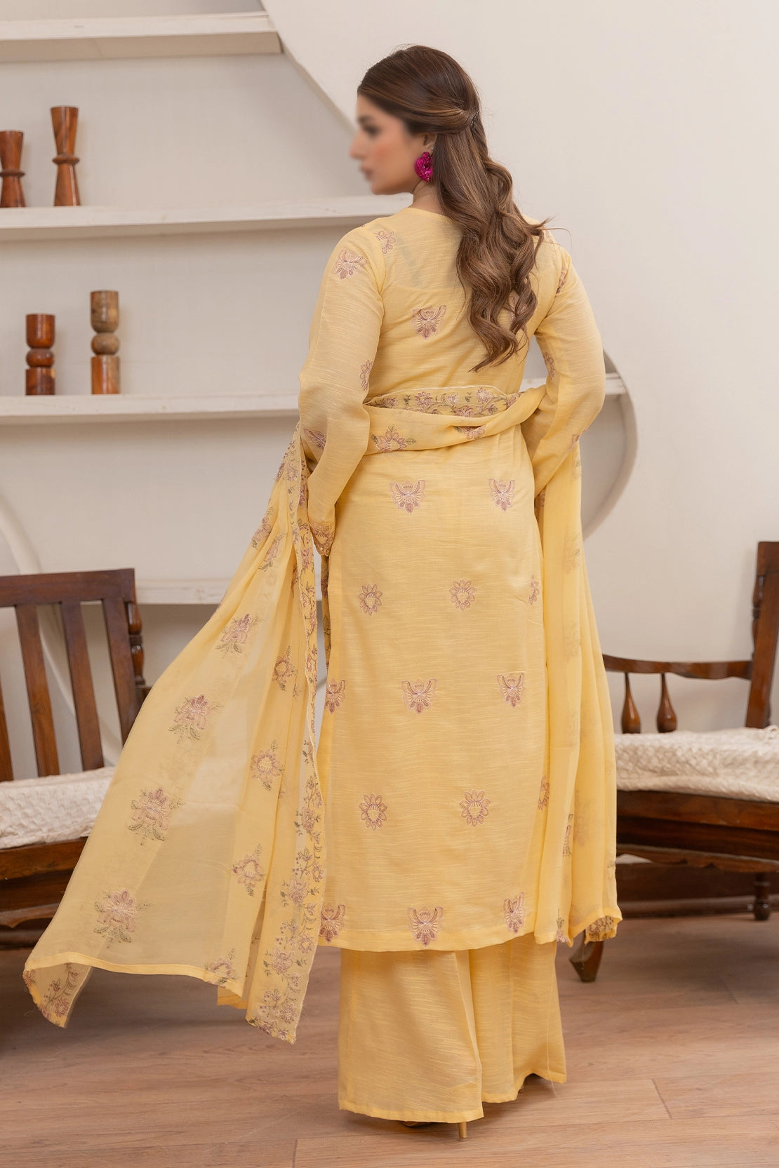 3 Piece - Embroidered Lawn Slub Karandi - Nafees 102