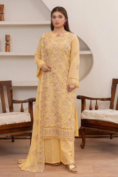 3 Piece - Embroidered Lawn Slub Karandi - Nafees 102