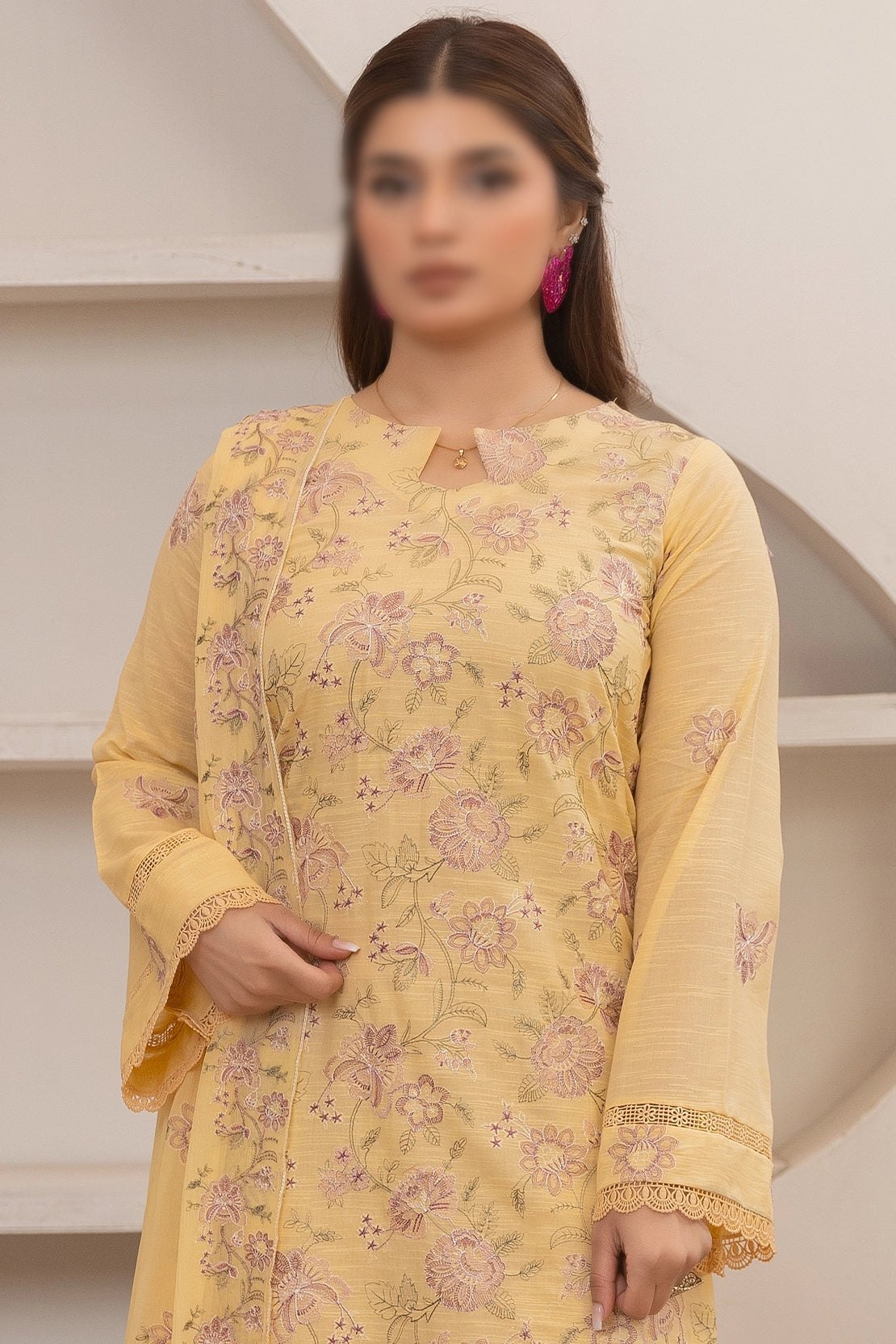 3 Piece - Embroidered Lawn Slub Karandi - Nafees 102