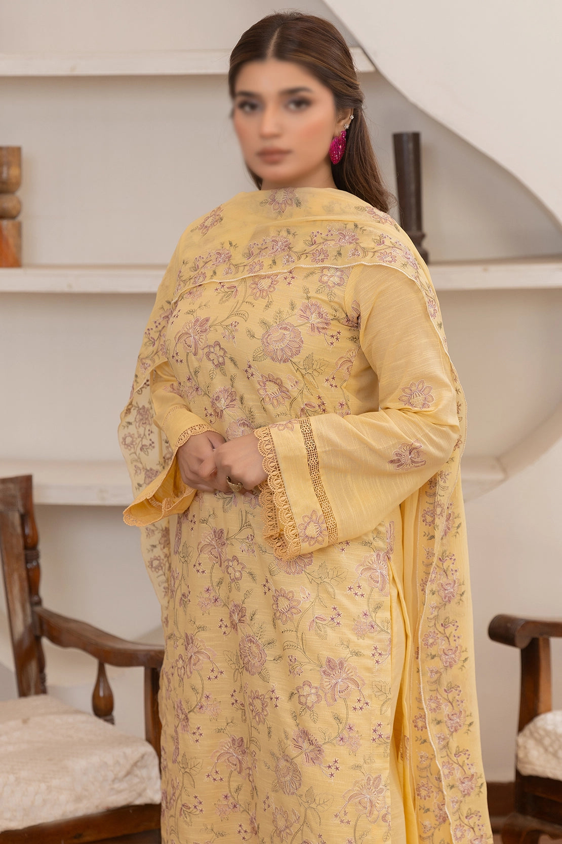 3 Piece - Embroidered Lawn Slub Karandi - Nafees 102